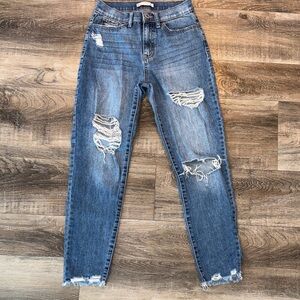 SO Women's Distressed Boyfriend Jeans - Blue